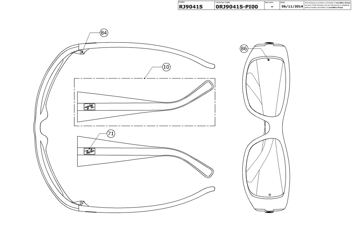 Enlarged technical drawing of the Ray-Ban Junior RJ9041S Replacement Parts