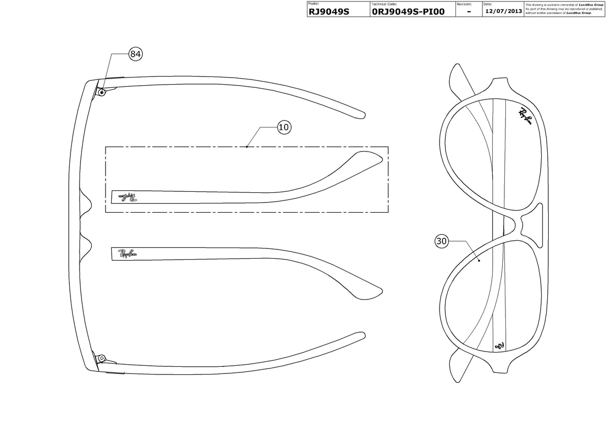 Enlarged technical drawing of the Ray-Ban Junior RJ9049S Replacement Parts