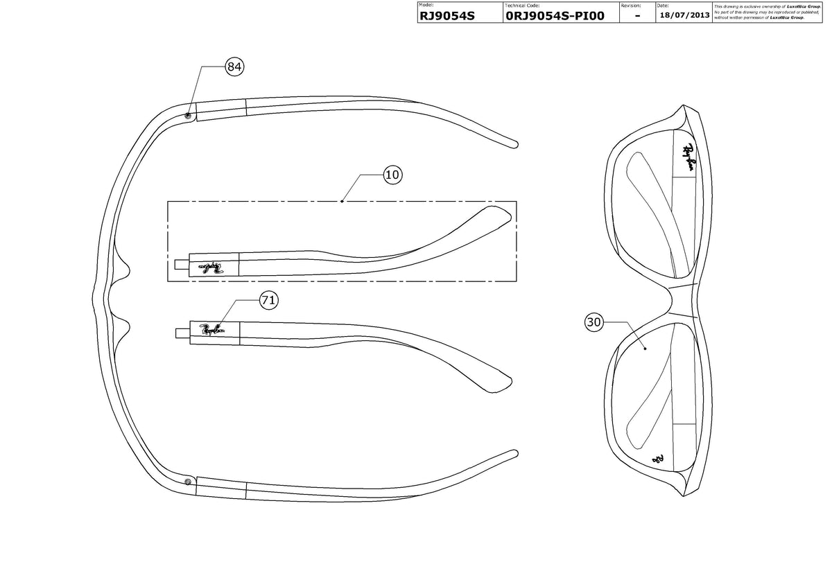 Enlarged technical drawing of the Ray-Ban Junior RJ9054S Replacement Parts