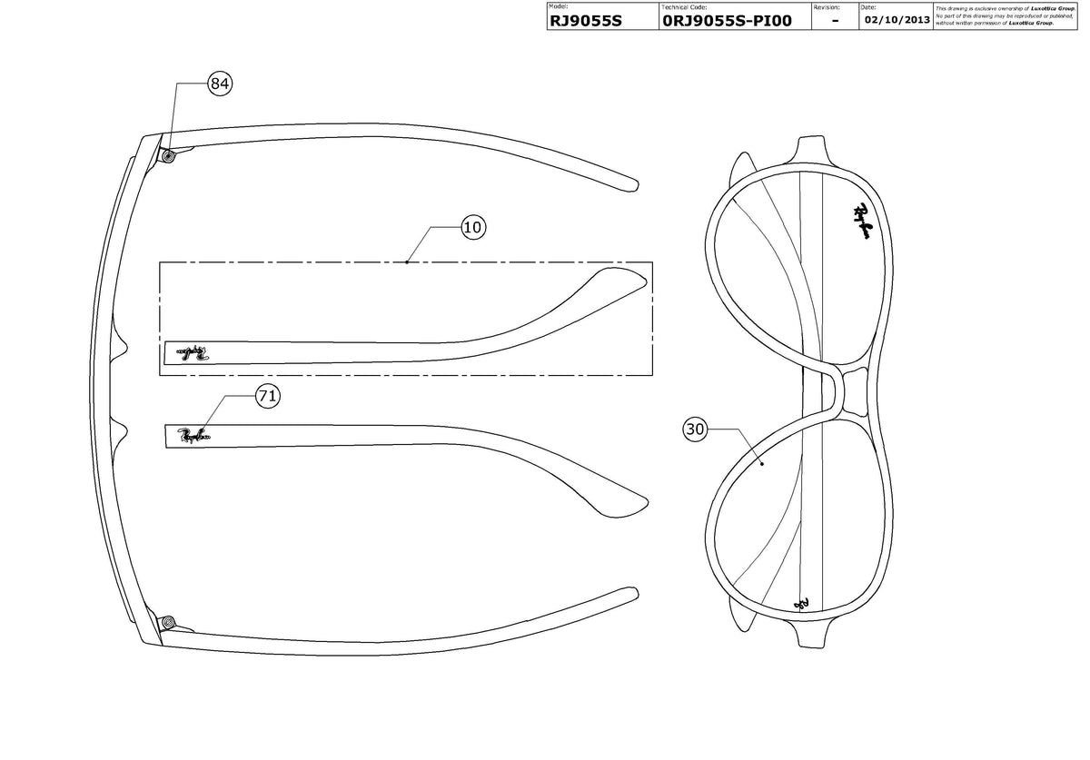 Enlarged technical drawing of the Ray-Ban Junior RJ9055S Replacement Parts