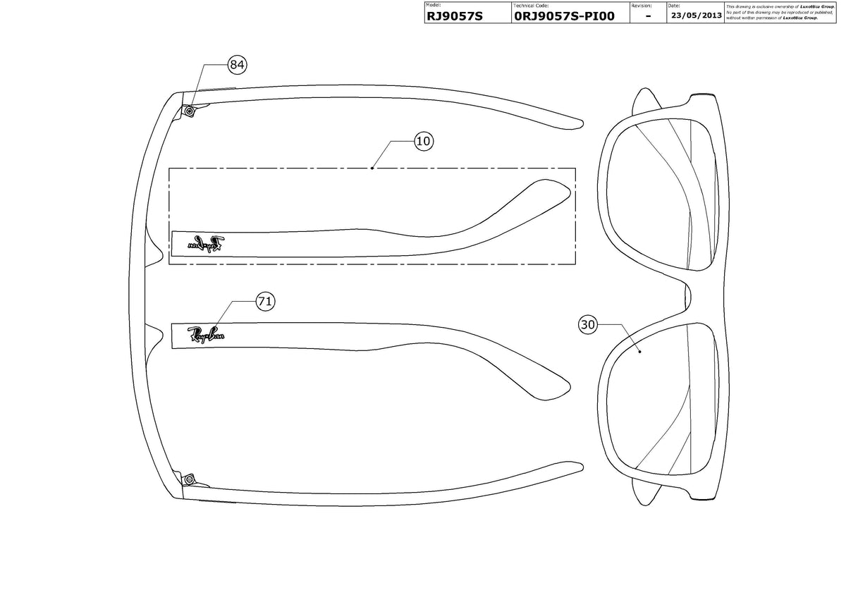 Enlarged technical drawing of the Ray-Ban Junior RJ9057S Replacement Parts