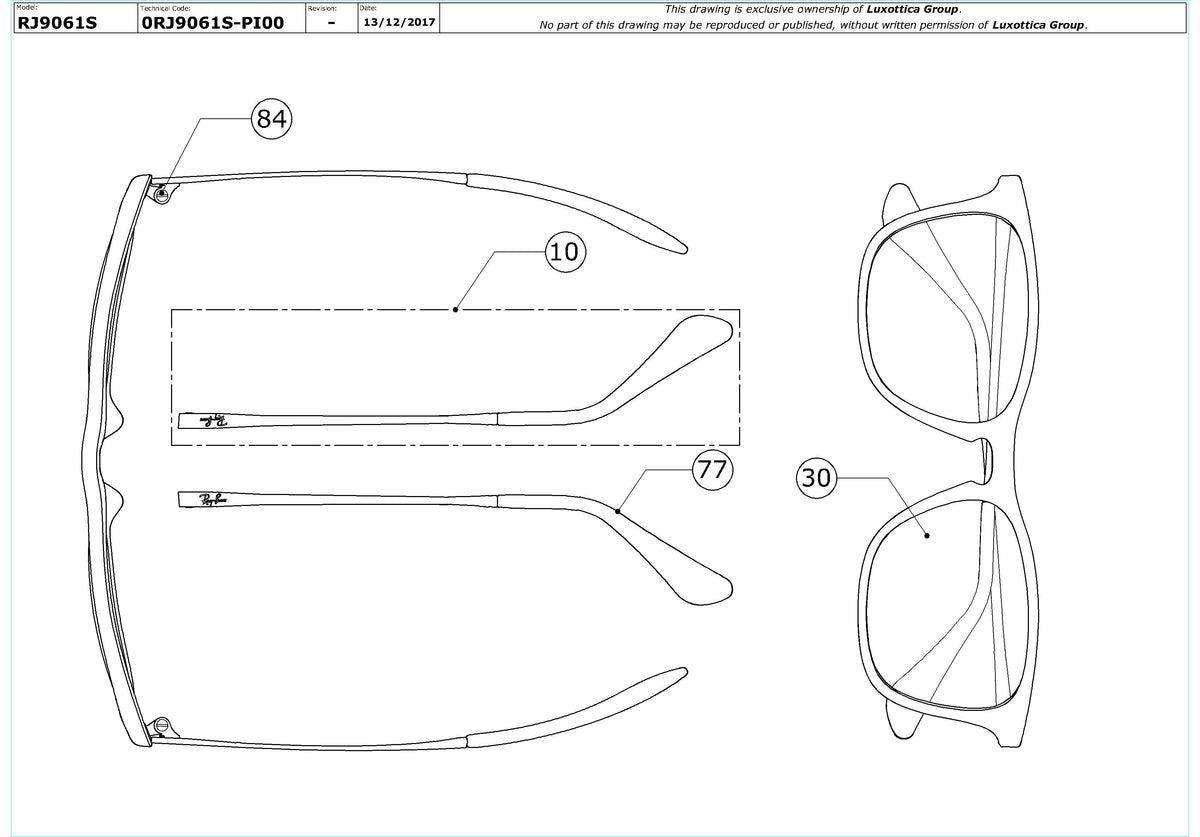 Enlarged technical drawing of the Ray-Ban Junior RJ9061S Replacement Parts
