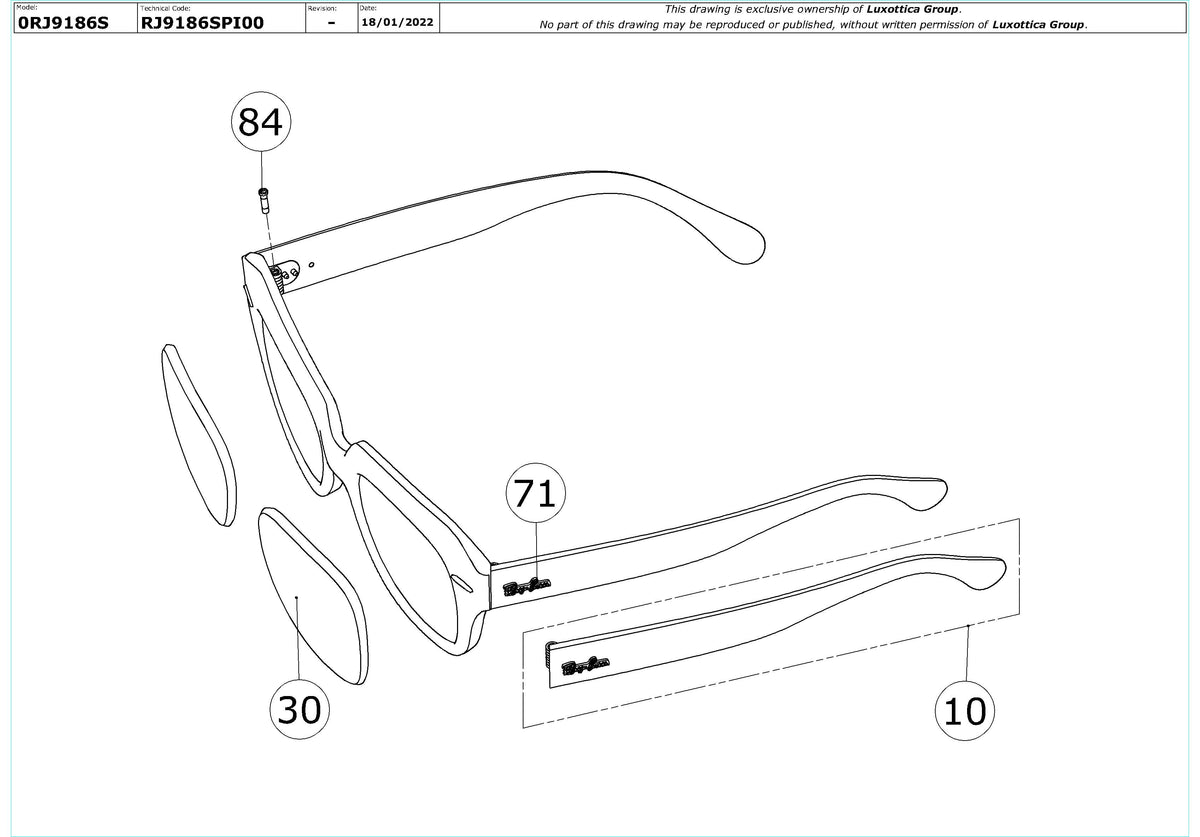 Enlarged technical drawing of the Ray-Ban Junior State Street RJ9186S Replacement Parts