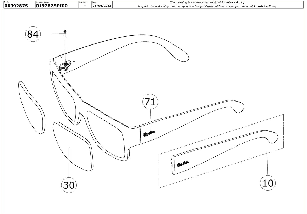 Enlarged technical drawing of the Ray-Ban Junior Wayfarer Nomad RJ9287S Replacement Parts