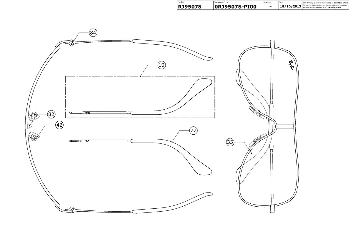Enlarged technical drawing of the Ray-Ban Junior RJ9507S Replacement Parts