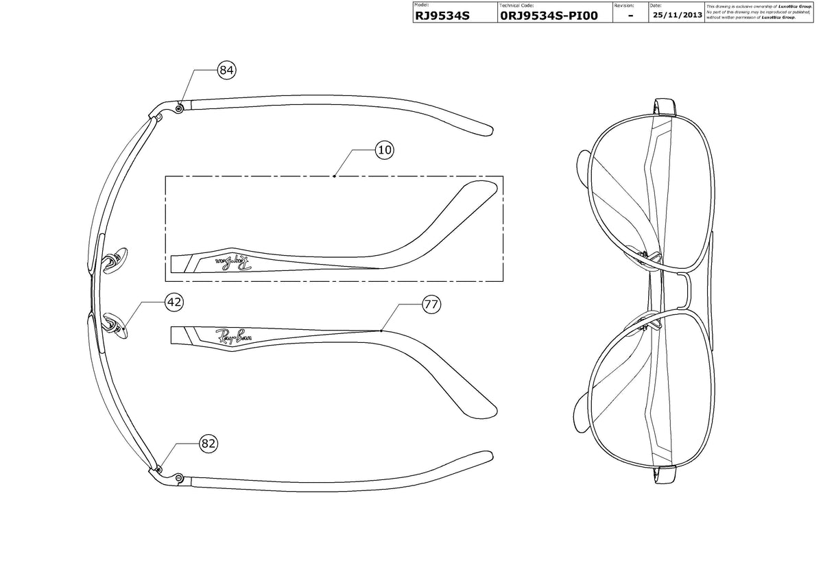 Enlarged technical drawing of the Ray-Ban Junior RJ9534S Replacement Parts