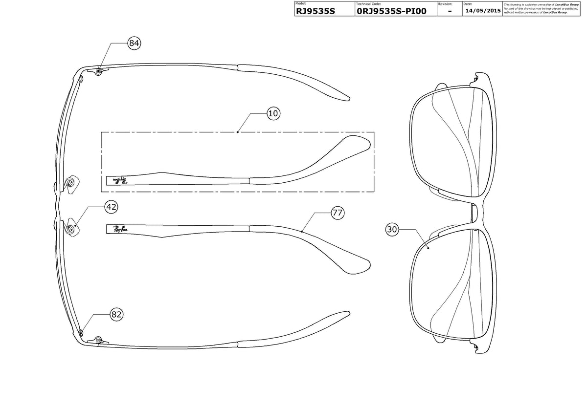 Enlarged technical drawing of the Ray-Ban Junior RJ9535S Replacement Parts