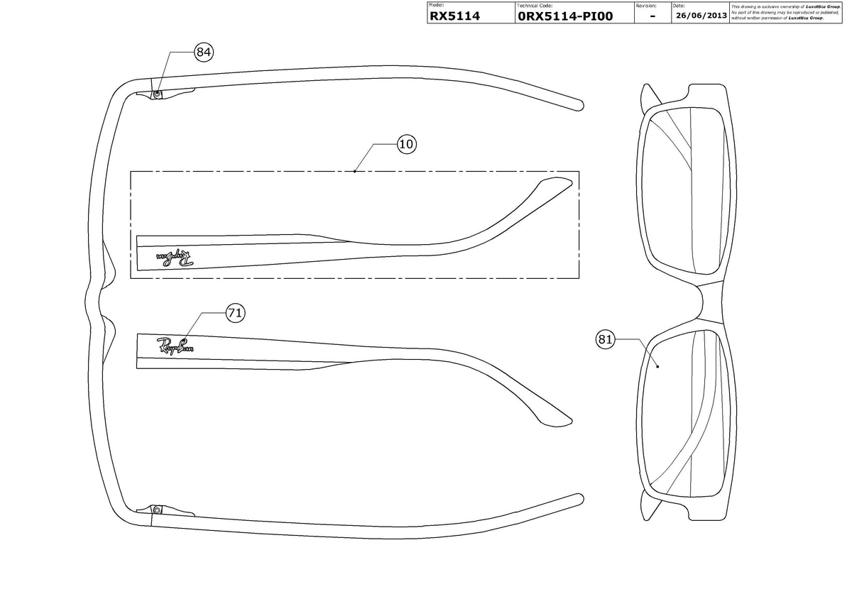 Enlarged technical drawing of the Ray-Ban RX5114 Glasses Replacement Parts