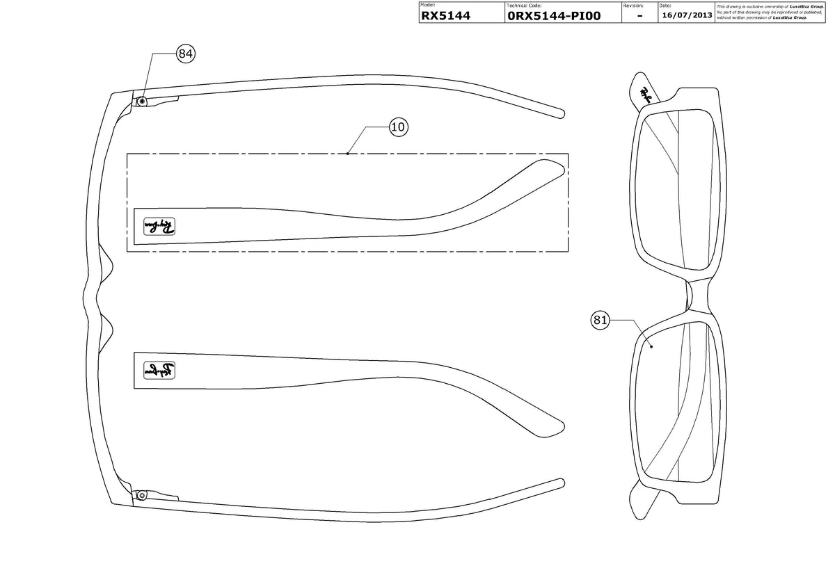 Enlarged technical drawing of the Ray-Ban RX5144 Glasses Replacement Parts