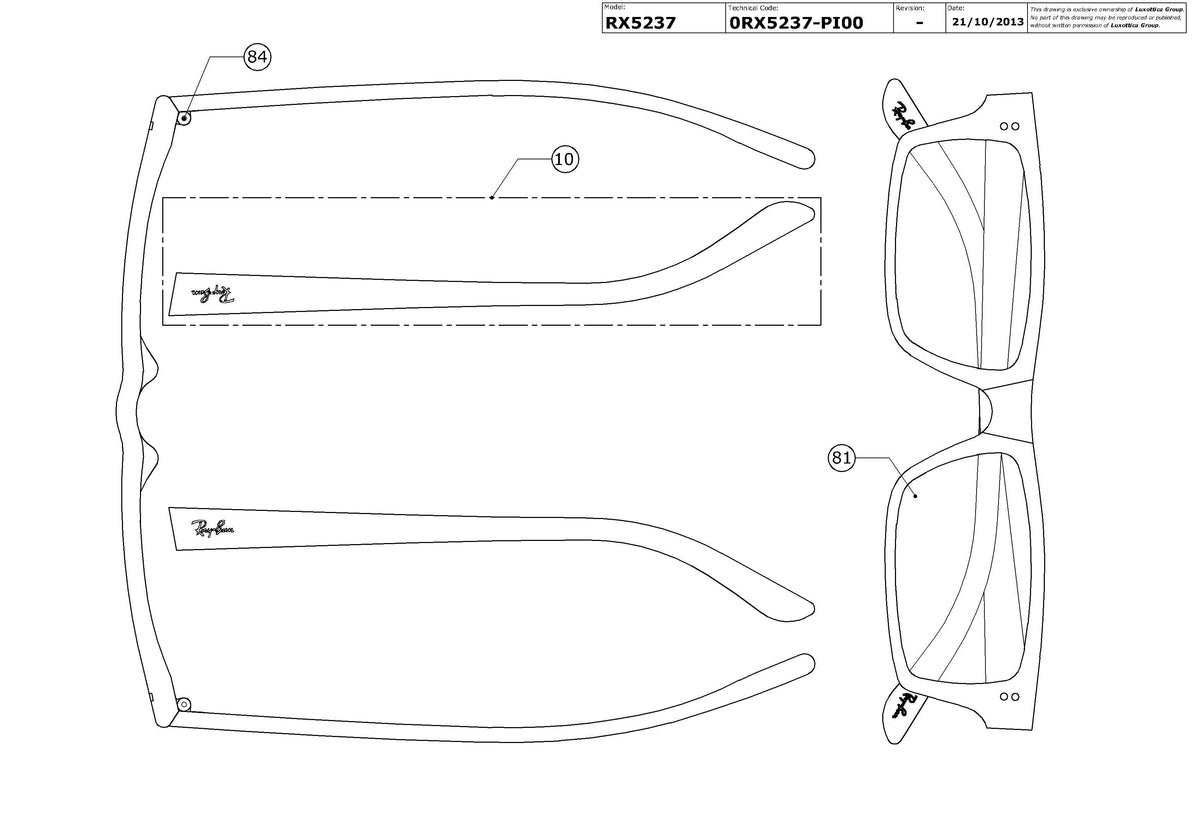 Enlarged technical drawing of the Ray-Ban RX5237 Glasses Replacement Parts