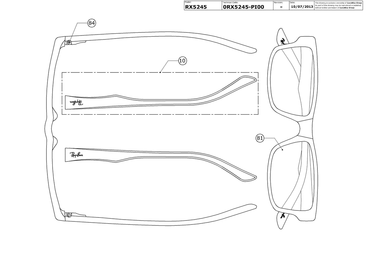Enlarged technical drawing of the Ray-Ban RX5245 Glasses Replacement Parts