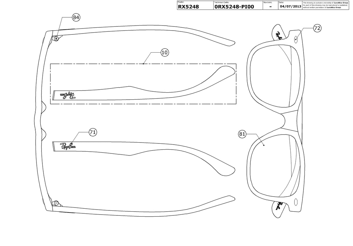 Enlarged technical drawing of the Ray-Ban RX5248 Glasses Replacement Parts