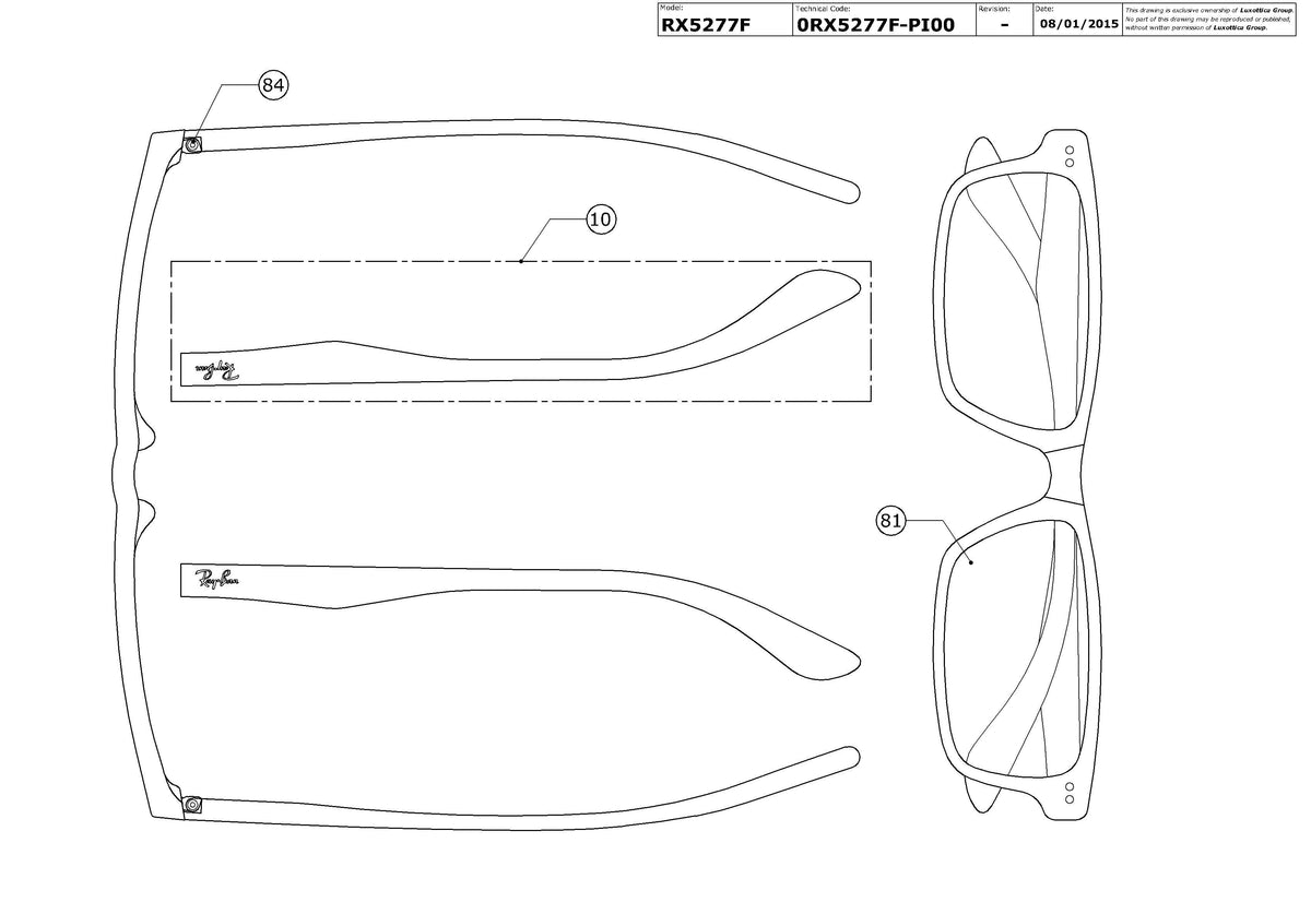 Enlarged technical drawing of the Ray-Ban RX5277F Glasses Replacement Parts