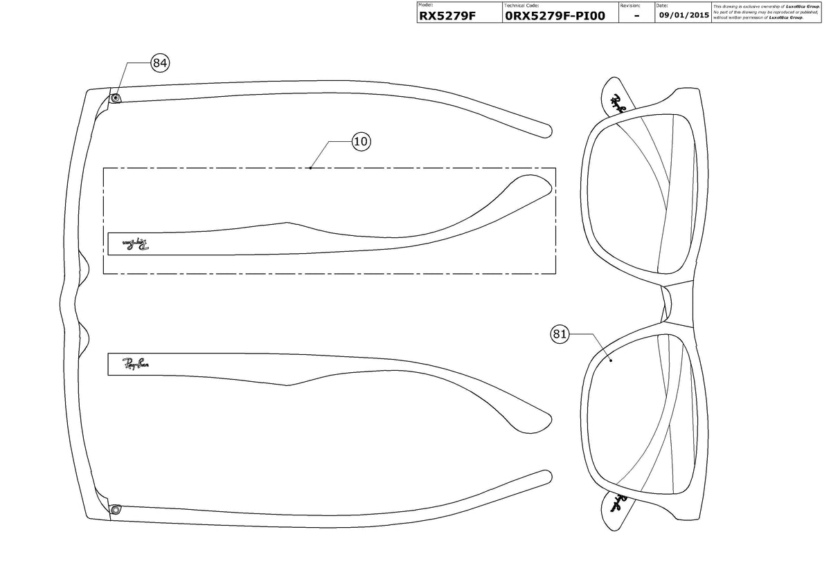 Enlarged technical drawing of the Ray-Ban RX5279F Glasses Replacement Parts