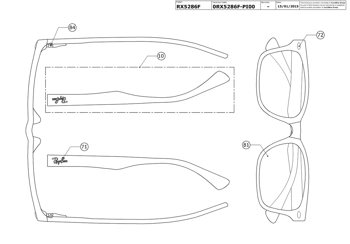 Enlarged technical drawing of the Ray-Ban RX5286F Glasses Replacement Parts