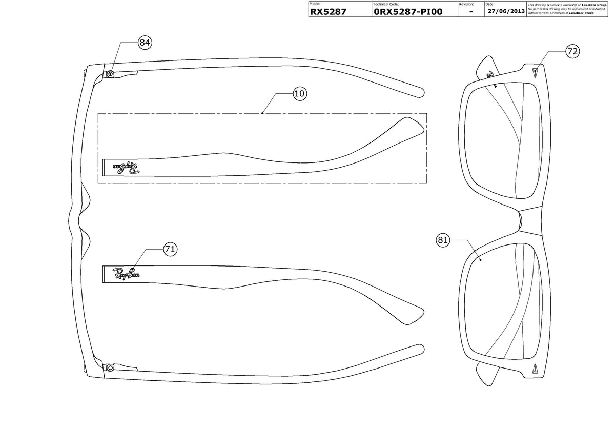 Enlarged technical drawing of the Ray-Ban RX5287 Glasses Replacement Parts