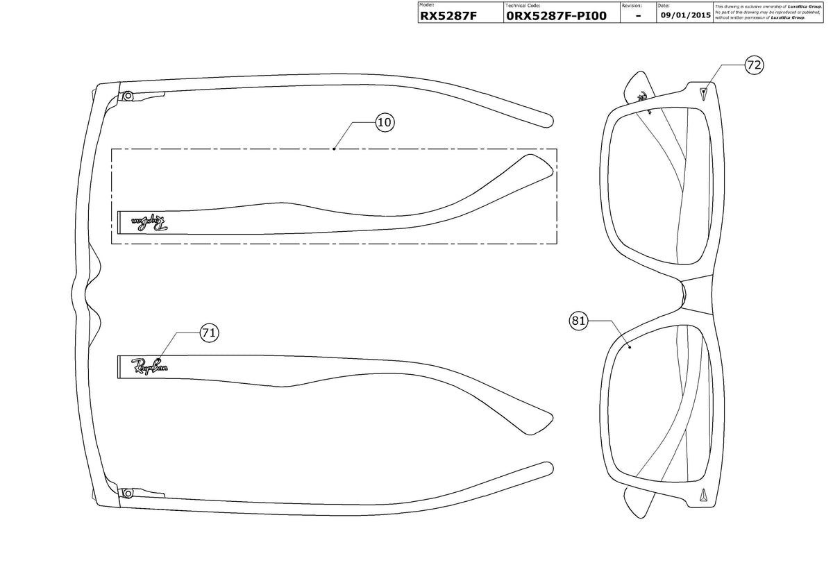 Enlarged technical drawing of the Ray-Ban RX5287F Glasses Replacement Parts