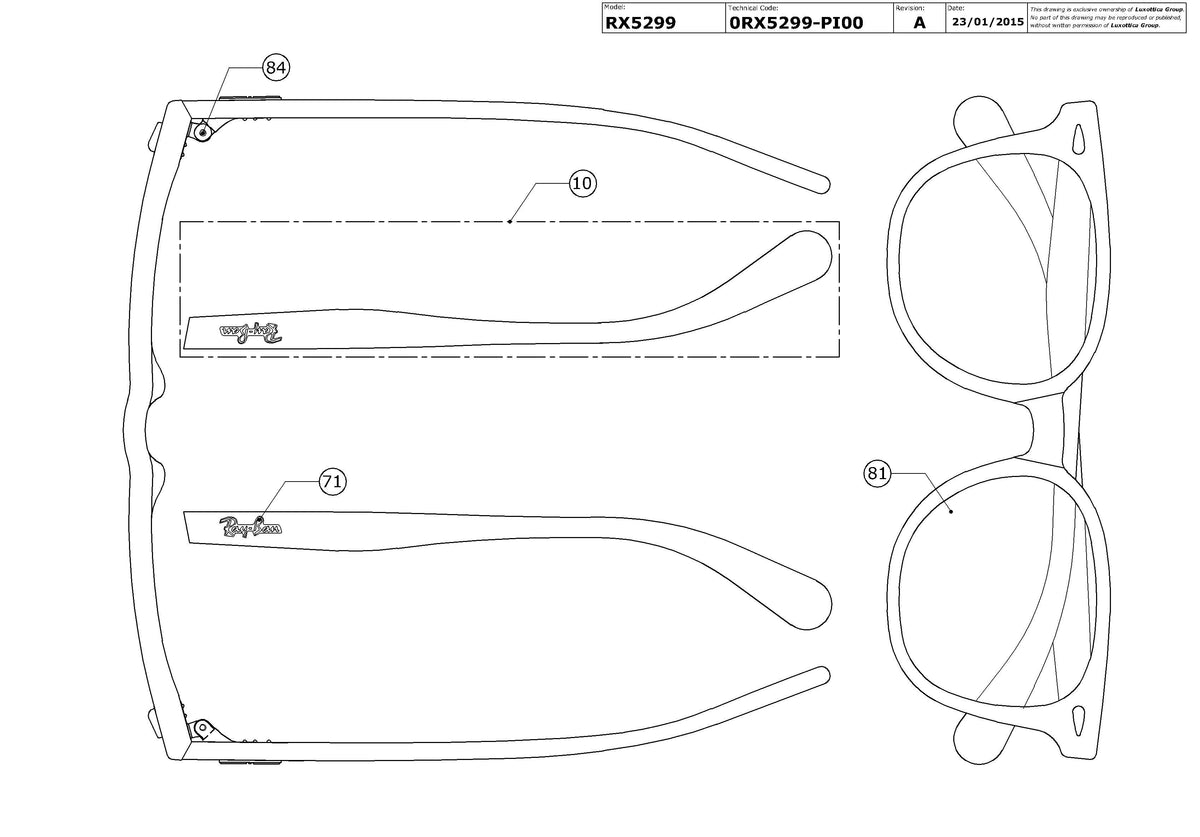 Enlarged technical drawing of the Ray-Ban RX5299 Glasses Replacement Parts