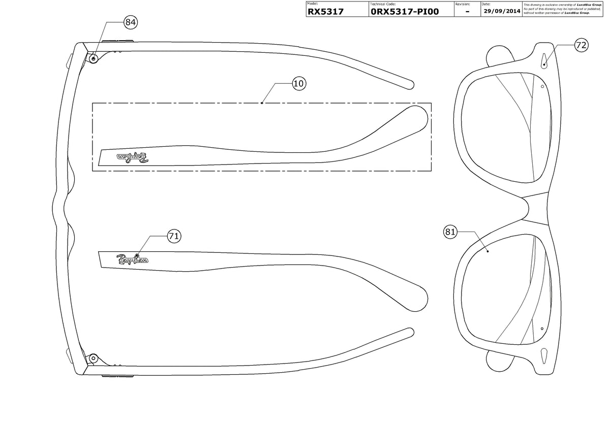 Enlarged technical drawing of the Ray-Ban RX5317 Glasses Replacement Parts