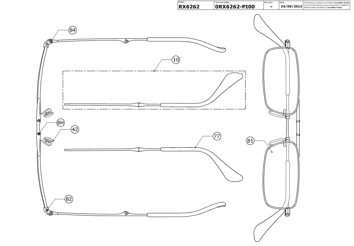 Enlarged technical drawing of the Ray-Ban RX6262 Glasses Replacement Parts