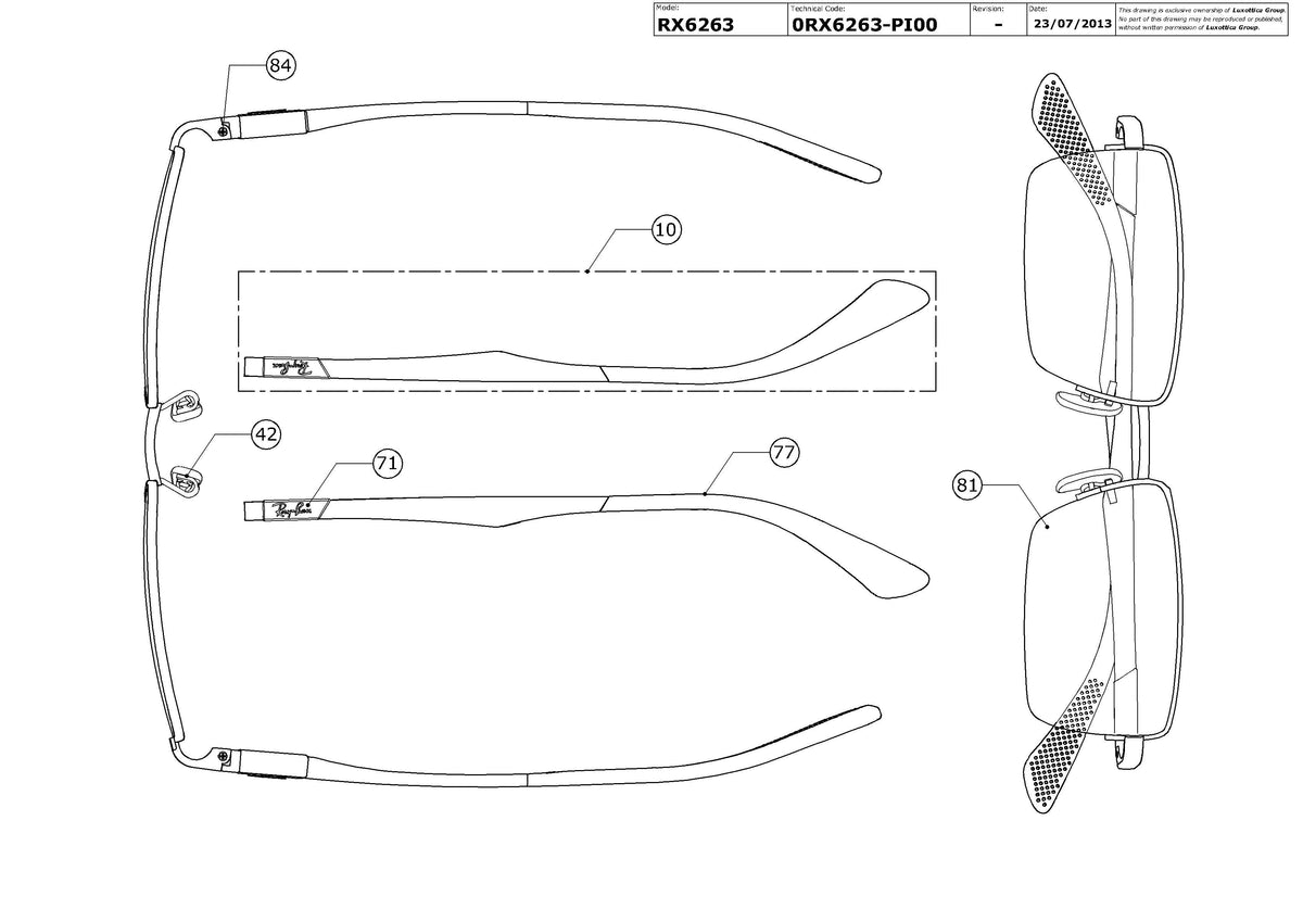 Enlarged technical drawing of the Ray-Ban RX6263 Glasses Replacement Parts