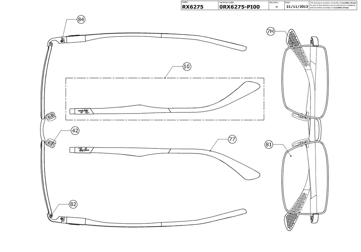 Enlarged technical drawing of the Ray-Ban RX6275 Glasses Replacement Parts