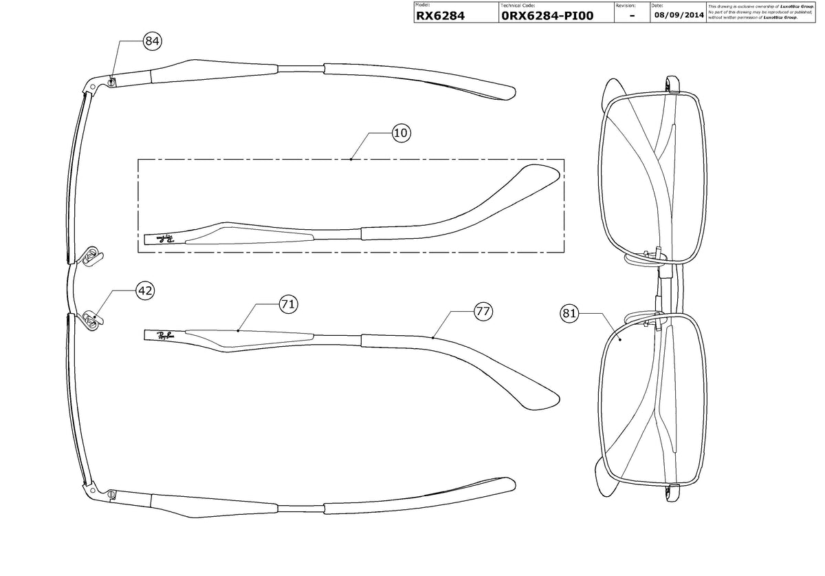 Enlarged technical drawing of the Ray-Ban RX6284 Glasses Replacement Parts