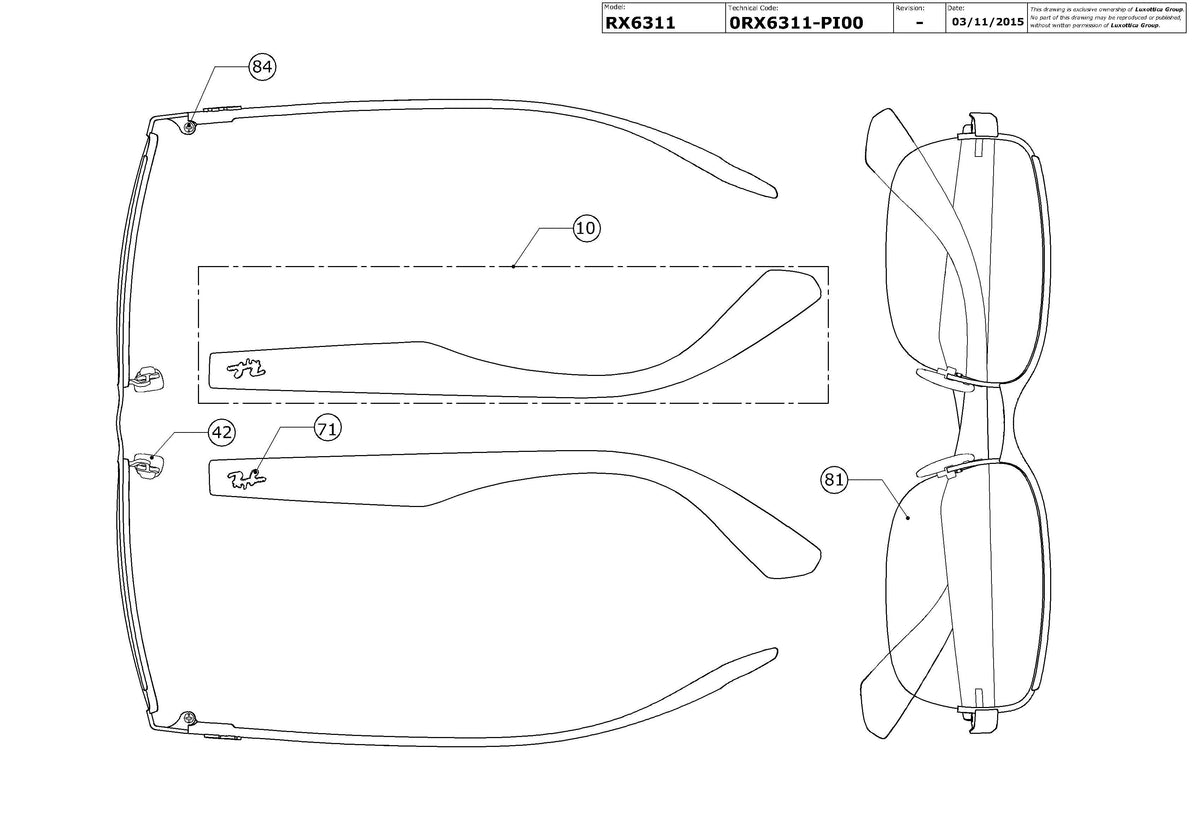 Enlarged technical drawing of the Ray-Ban RX6311 Glasses Replacement Parts