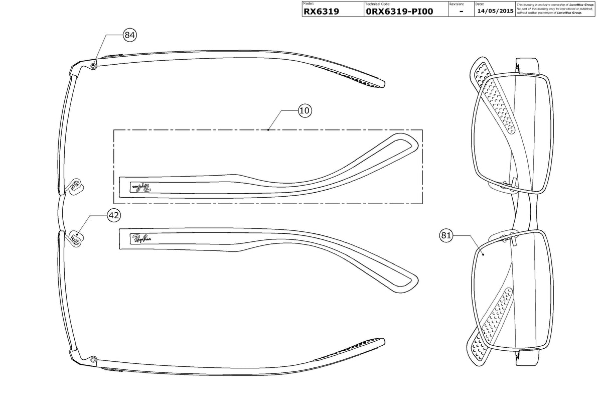Enlarged technical drawing of the Ray-Ban RX6319 Glasses Replacement Parts