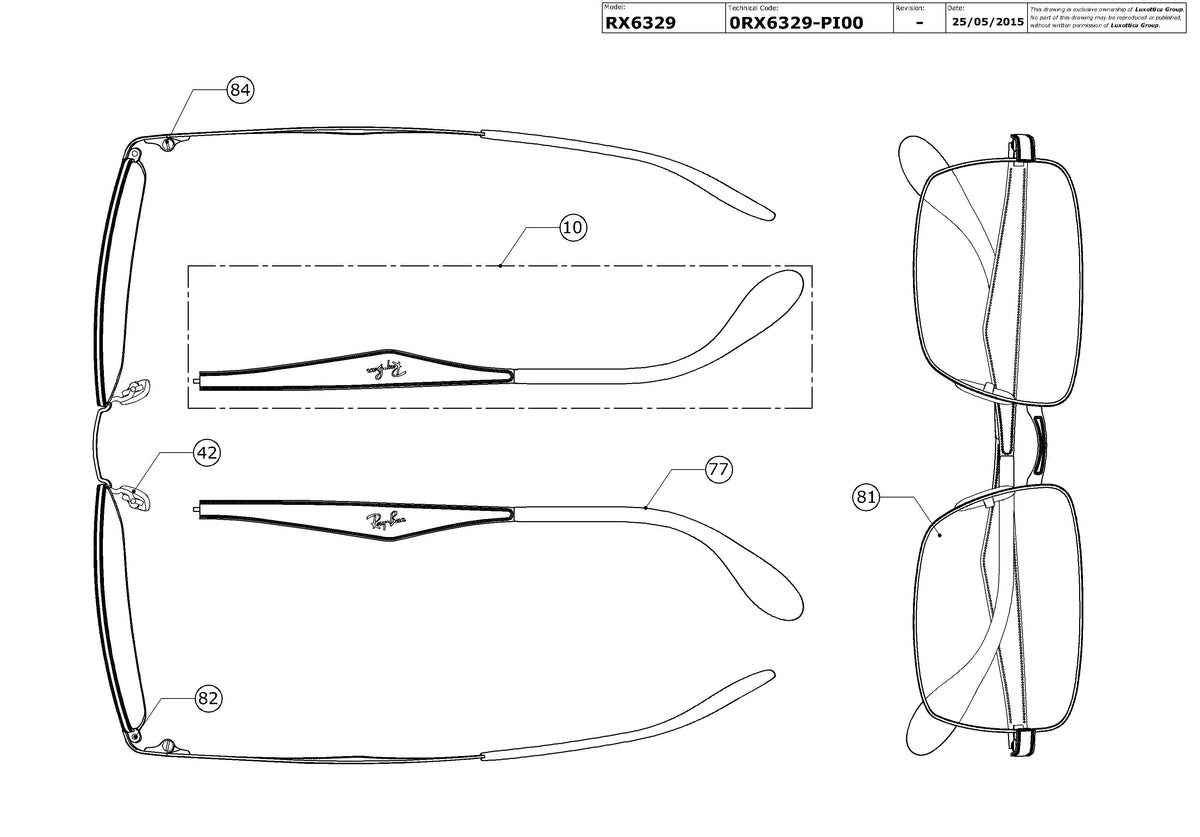 Exploded technical drawing of the Ray-Ban RX6329 Glasses Replacement Parts, with each replacement part numbered