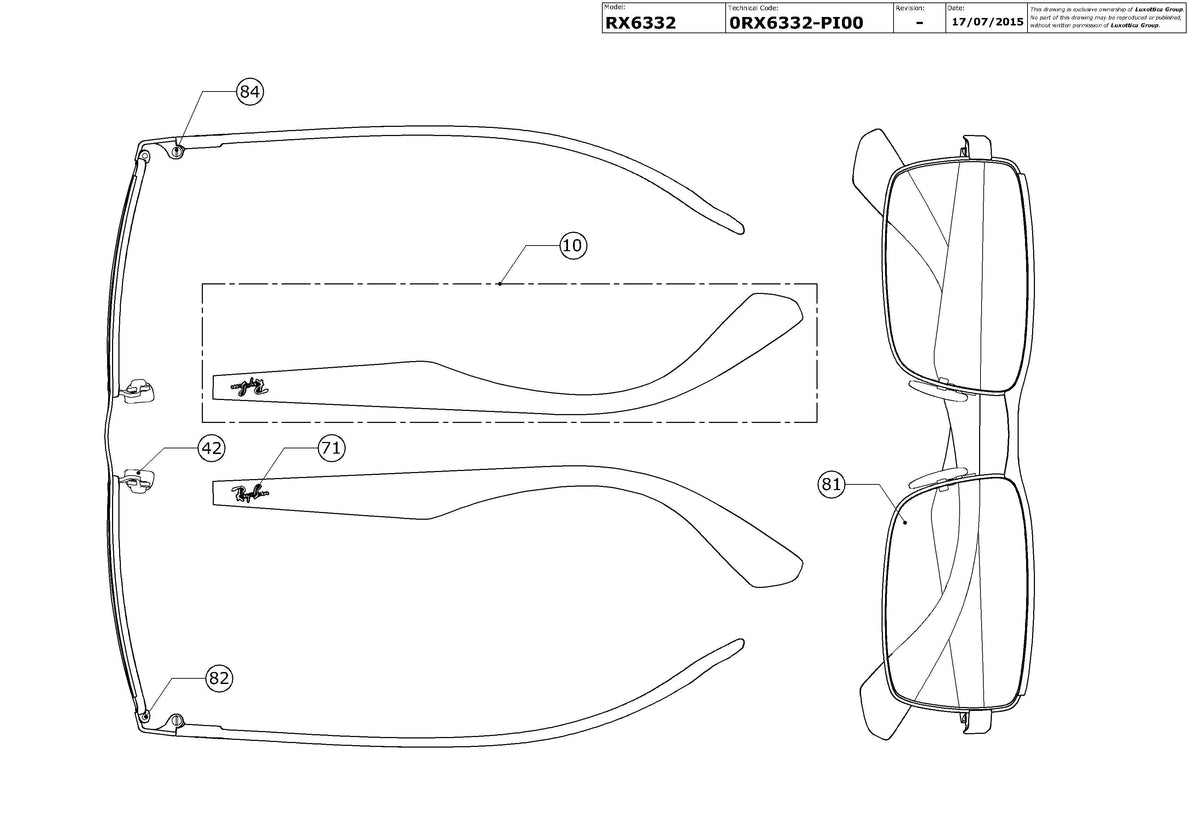 Enlarged technical drawing of the Ray-Ban RX6332 Glasses Replacement Parts