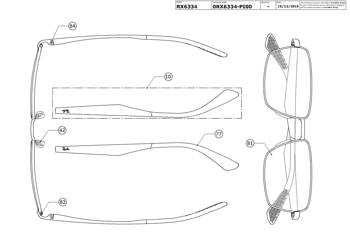 Enlarged technical drawing of the Ray-Ban RX6334 Glasses Replacement Parts
