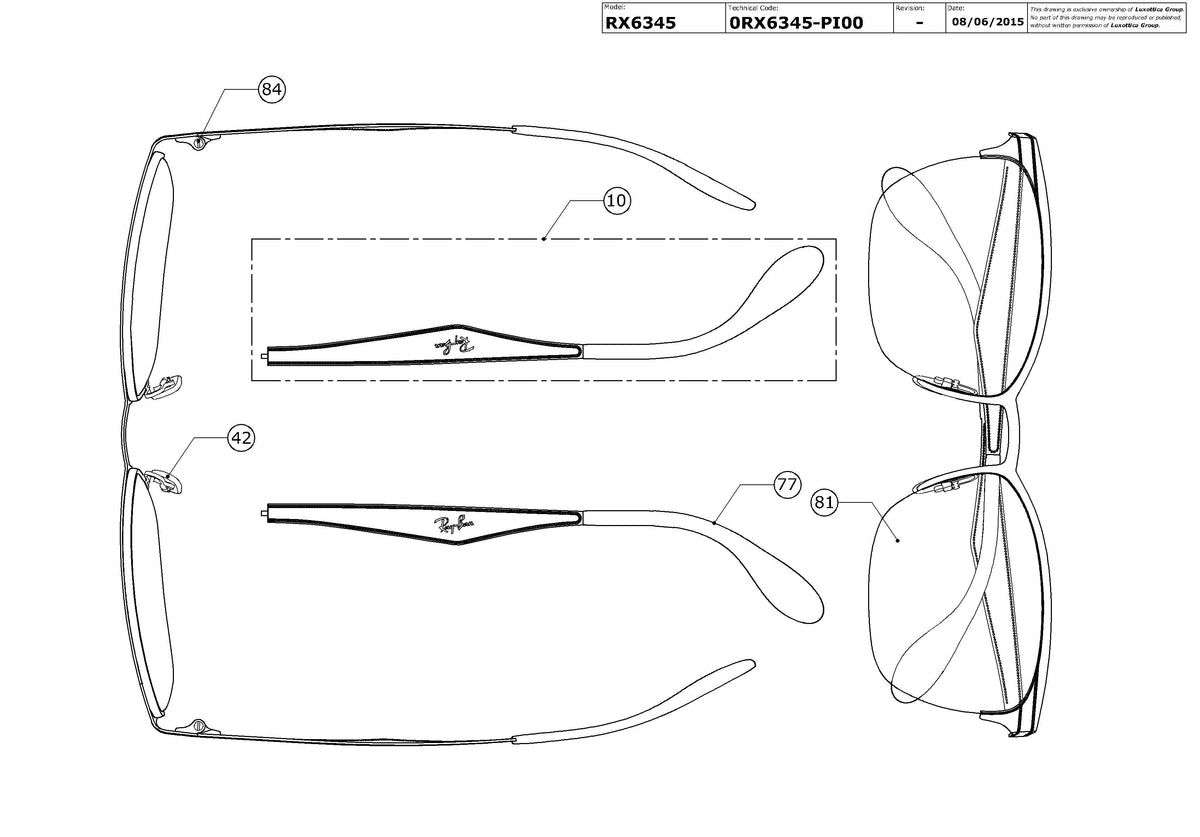 Enlarged technical drawing of the Ray-Ban RX6345 Glasses Replacement Parts