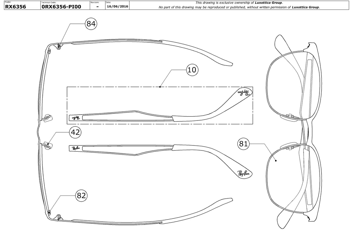 Enlarged technical drawing of the Ray-Ban RX6356 Glasses Replacement Parts