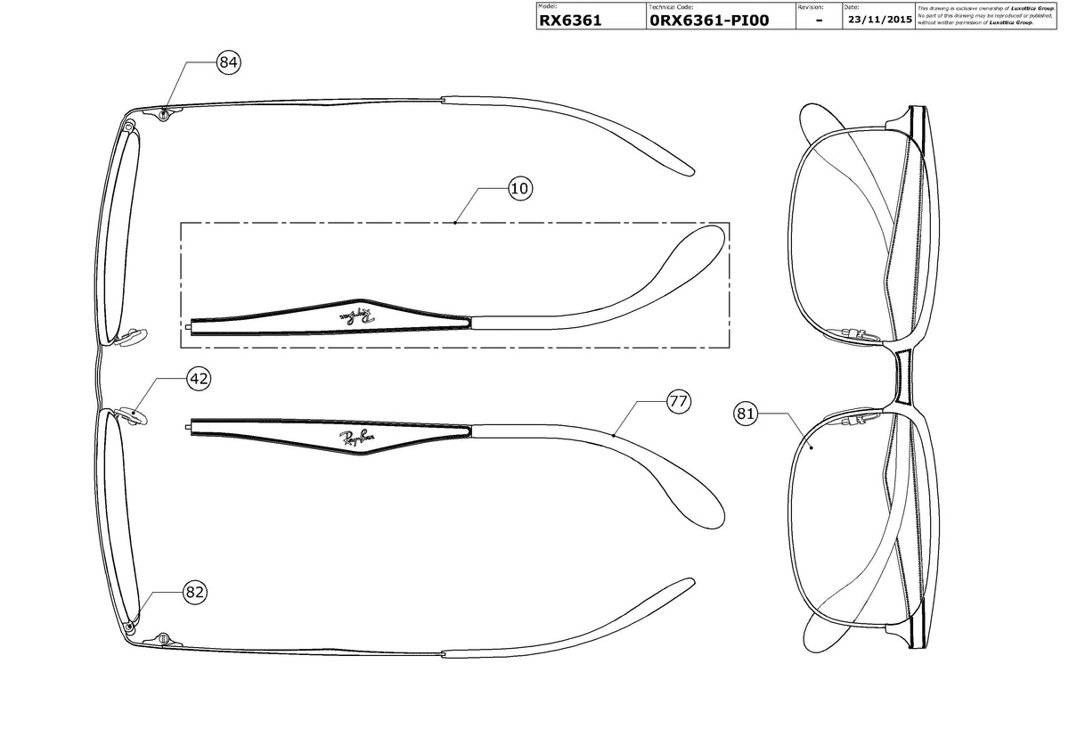 Enlarged technical drawing of the Ray-Ban RX6361 Glasses Replacement Parts