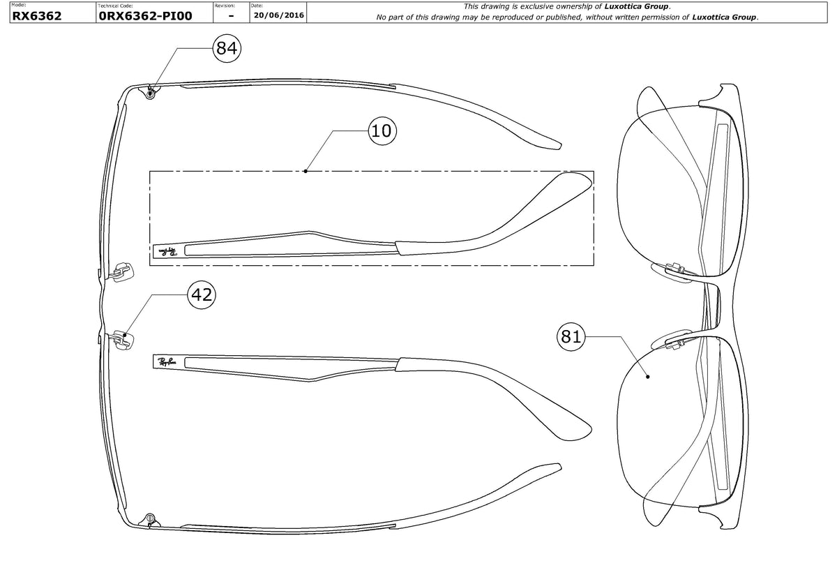 Enlarged technical drawing of the Ray-Ban RX6362 Glasses Replacement Parts