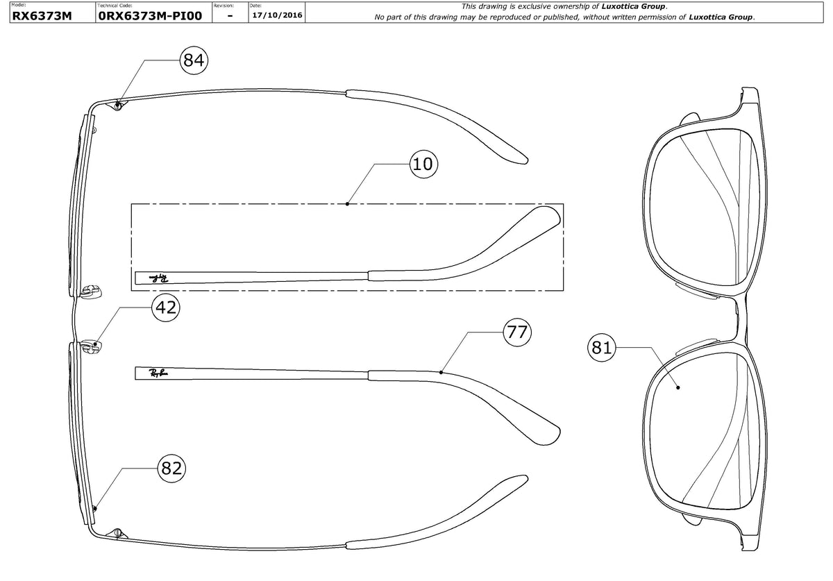 Enlarged technical drawing of the Ray-Ban RX6373M Glasses Replacement Parts