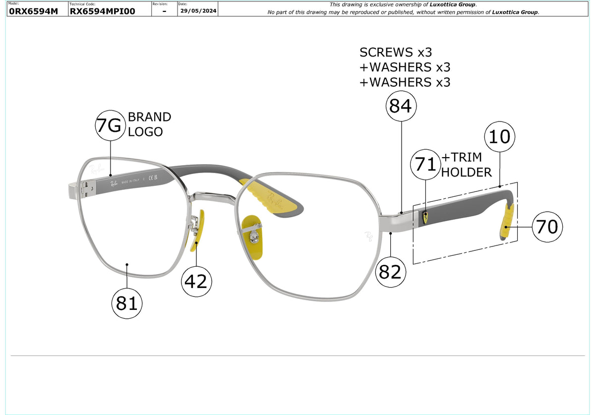 Enlarged technical drawing of the Ray-Ban RX6594M Glasses Replacement Parts
