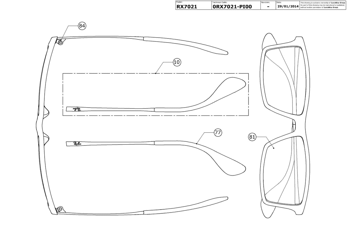 Enlarged technical drawing of the Ray-Ban Matthew RX7021 Glasses Replacement Parts
