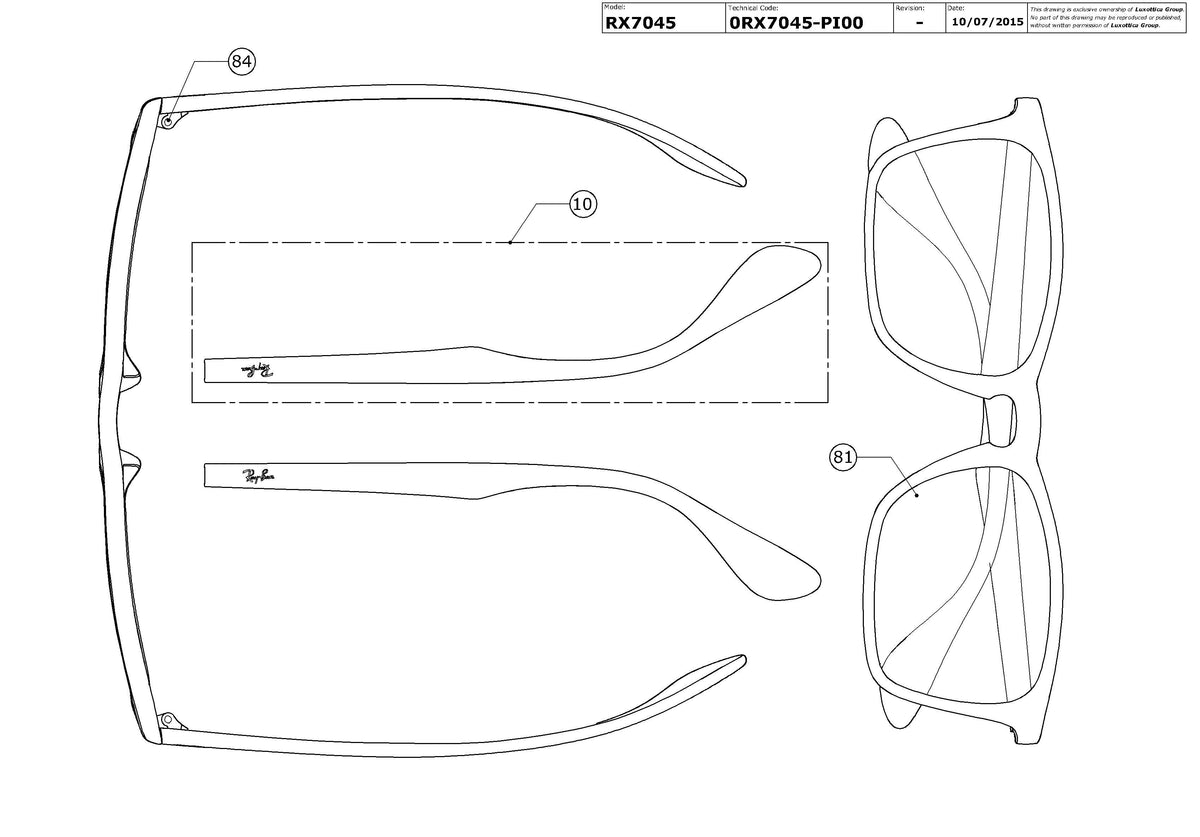 Enlarged technical drawing of the Ray-Ban RX7045 Glasses Replacement Parts