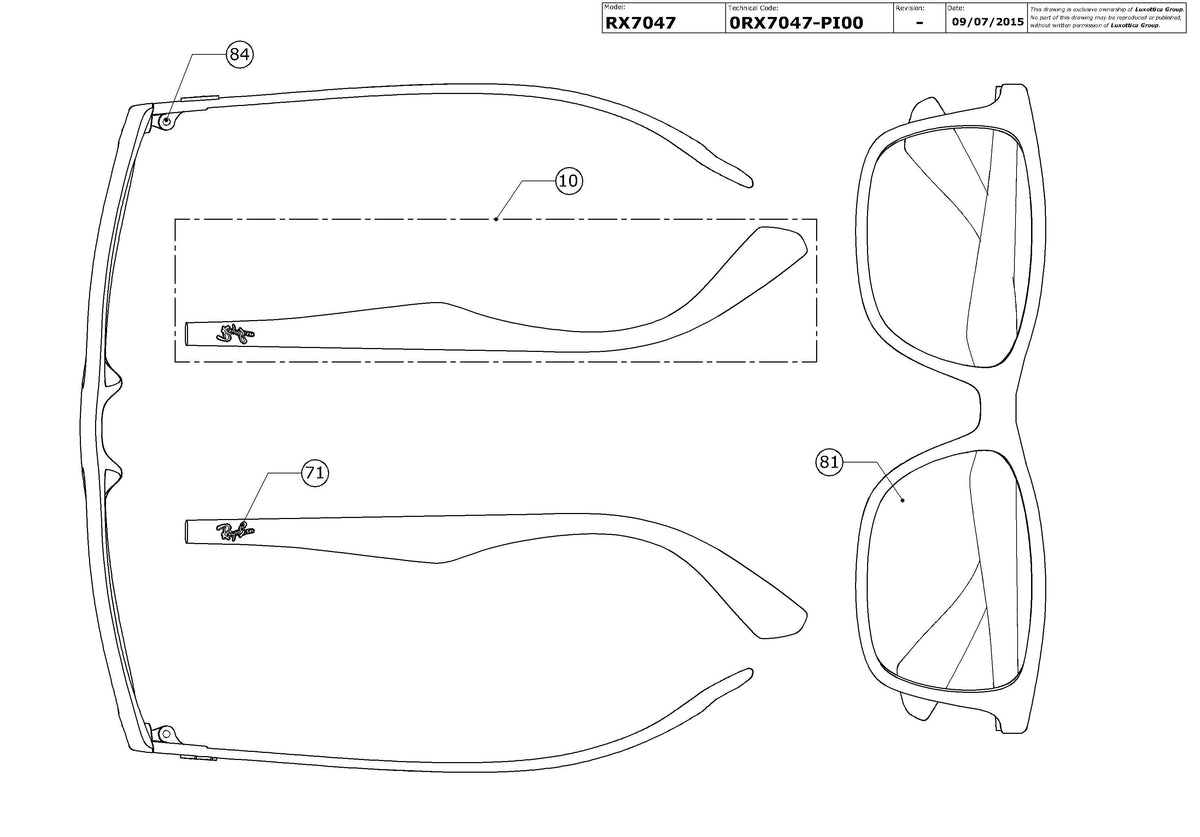 Enlarged technical drawing of the Ray-Ban RX7047 Glasses Replacement Parts
