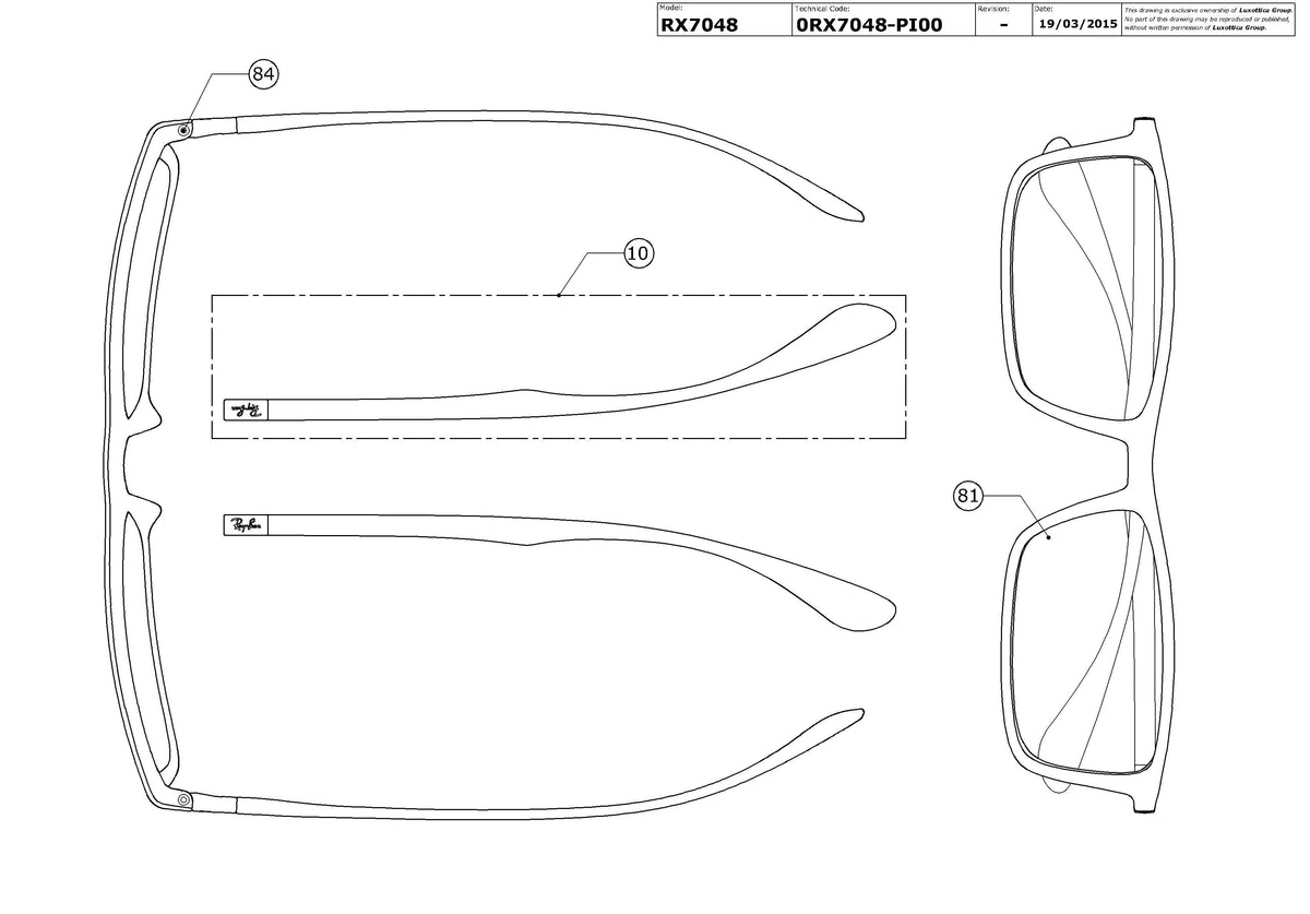 Enlarged technical drawing of the Ray-Ban RX7048 Glasses Replacement Parts