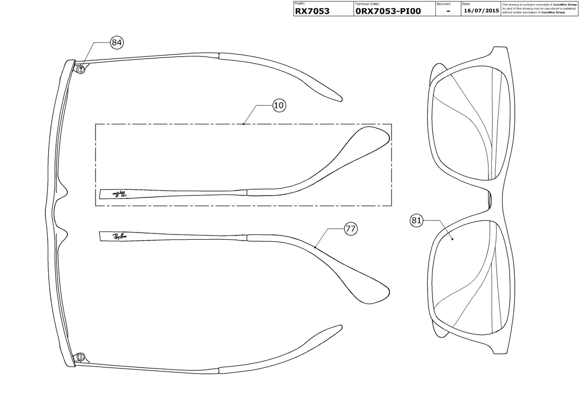 Enlarged technical drawing of the Ray-Ban RX7053 Glasses Replacement Parts