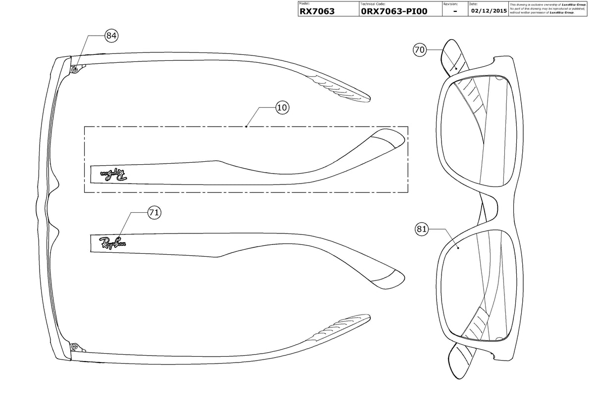 Enlarged technical drawing of the Ray-Ban RX7063 Glasses Replacement Parts