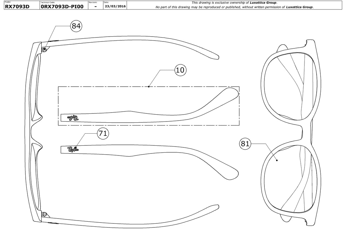 Enlarged technical drawing of the Ray-Ban RX7093D Glasses Replacement Parts