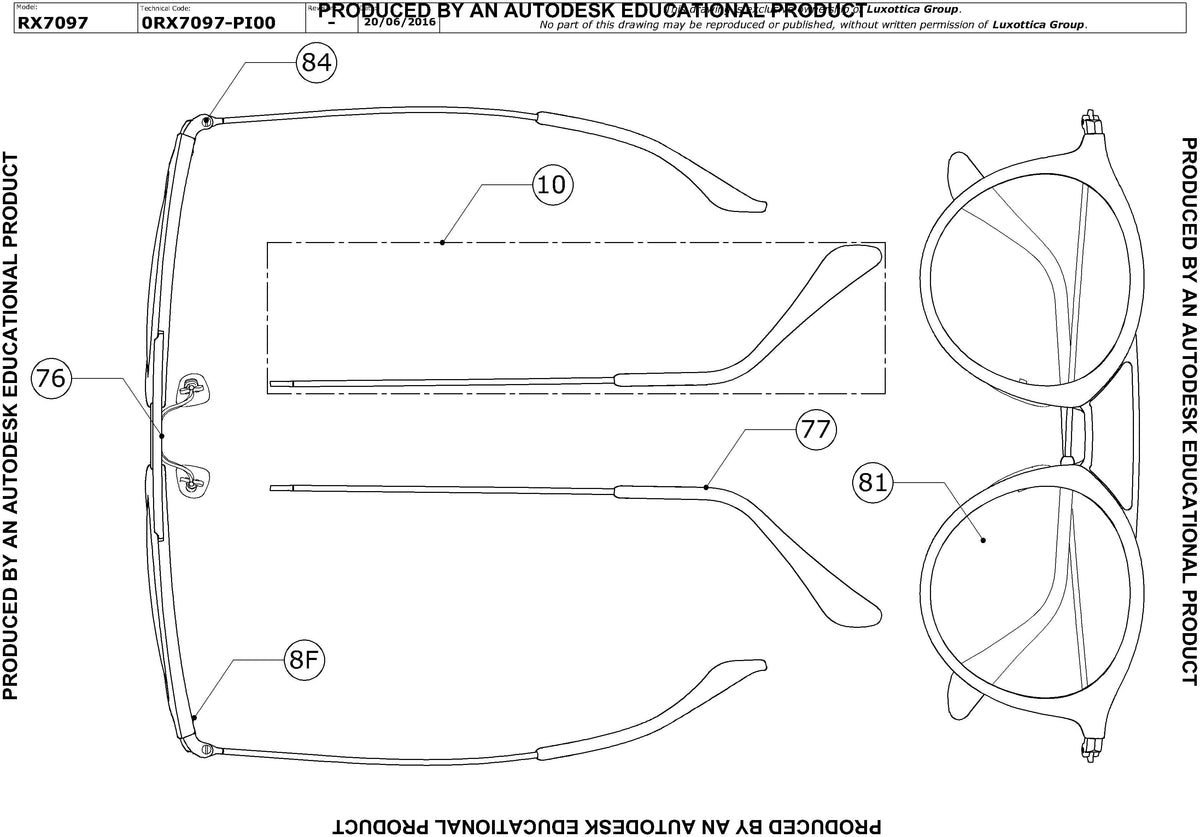 Enlarged technical drawing of the Ray-Ban RX7097 Glasses Replacement Parts