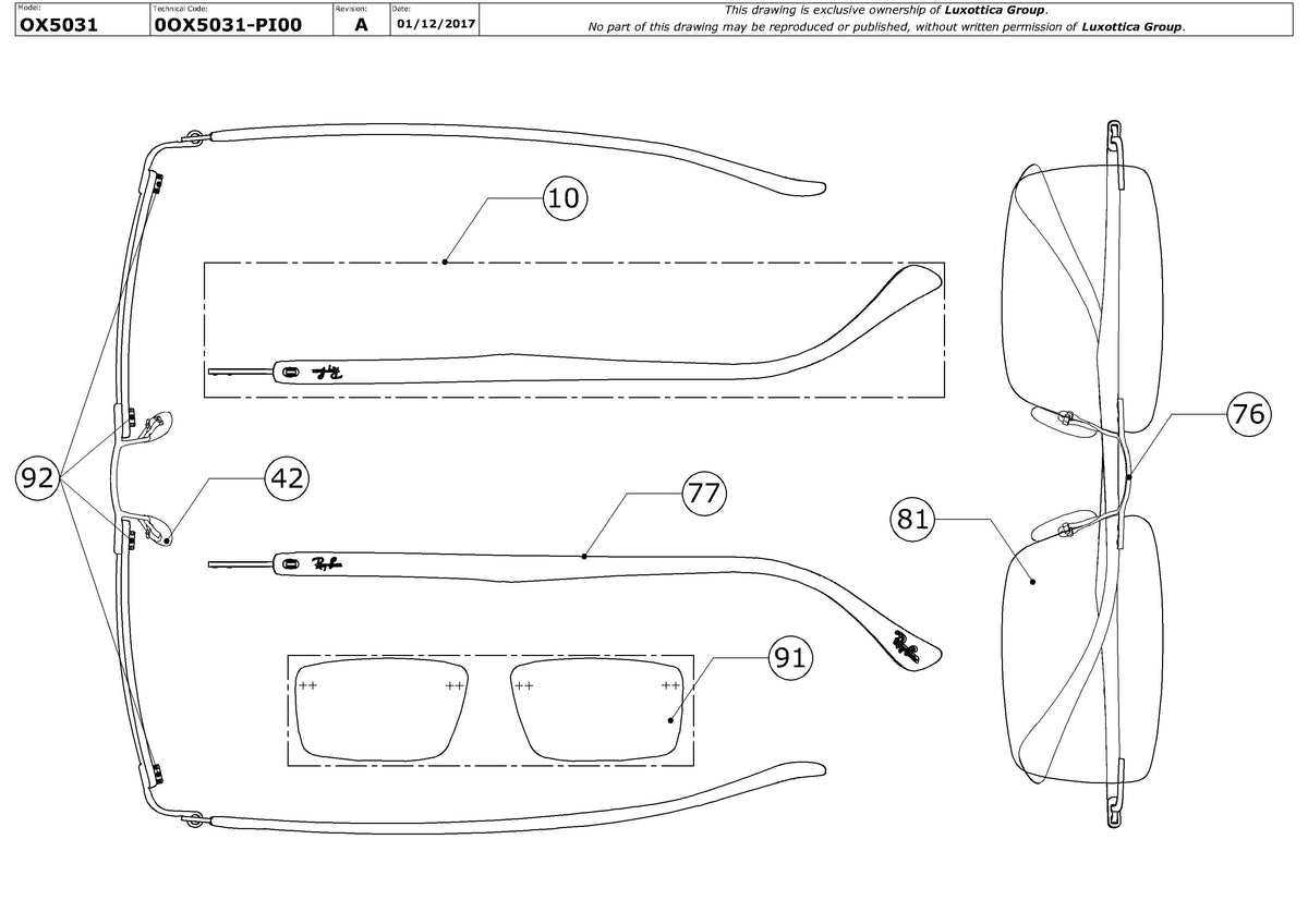 Exploded technical drawing of the Ray-Ban RX8694 Glasses Replacement Parts, with each replacement part numbered