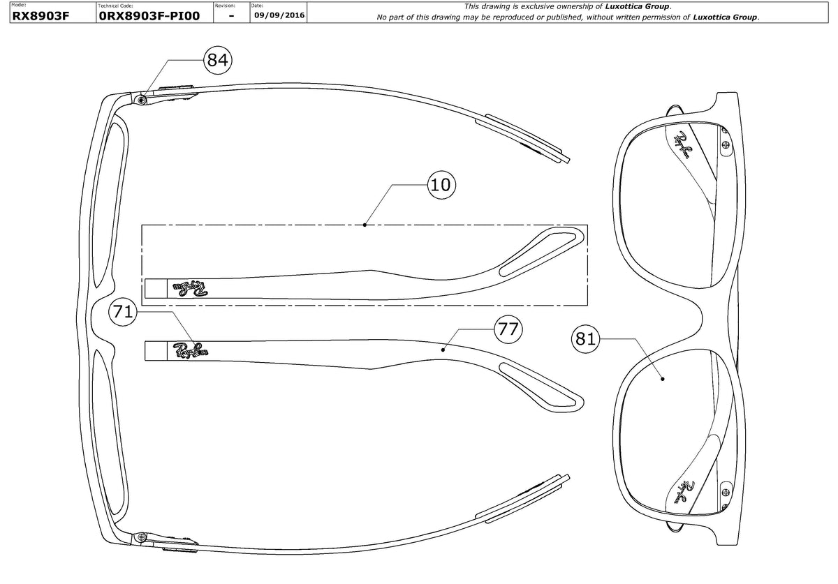 Enlarged technical drawing of the Ray-Ban RX8903F Glasses Replacement Parts