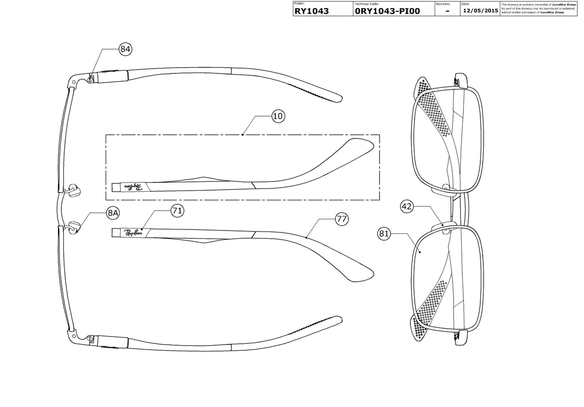 Enlarged technical drawing of the Ray-Ban Junior RY1043 Glasses Replacement Parts
