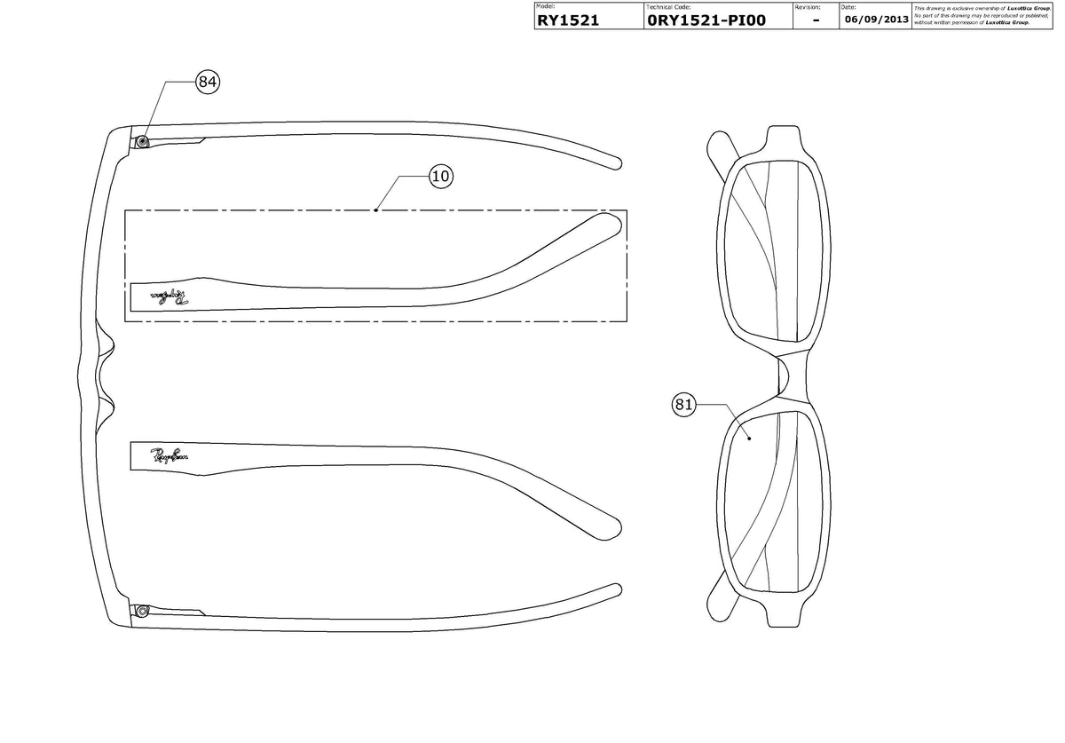 Enlarged technical drawing of the Ray-Ban Junior RY1521 Glasses Replacement Parts